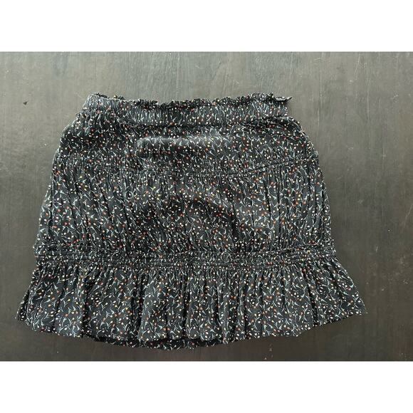 Magali Pascal womens Tiered Mini Skirt Elastic Waist Navy Floral Print M Ruffled - Picture 3 of 10